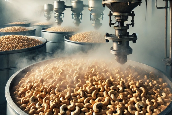 DALL·E 2024-06-19 18.21.39 - An image showing the third step in cashew nut production_ 3. Steaming. Cashew nuts being steamed in large industrial steamers. The environment should DALL·E 2024-06-19 18.21.39 - An image showing the third step in cashew nut production_ 3. Steaming. Cashew nuts being steamed in large industrial steamers. The environment should