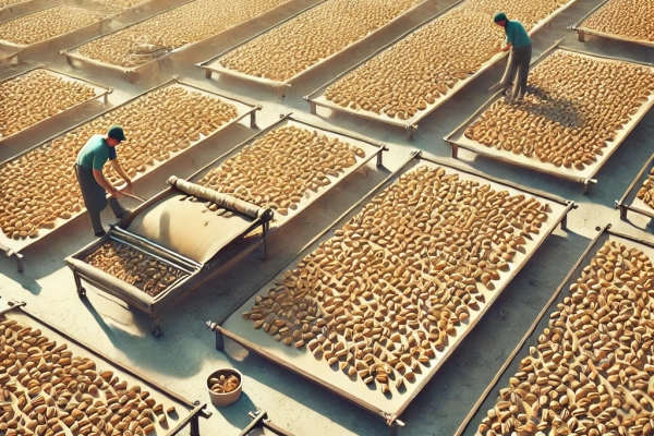 DALL·E 2024-06-20 15.28.37 - An image showing the second step in the pistachio nut production process_ Drying of Nut. Pistachios spread out on large mats or trays under the sun or DALL·E 2024-06-20 15.28.37 - An image showing the second step in the pistachio nut production process_ Drying of Nut. Pistachios spread out on large mats or trays under the sun or