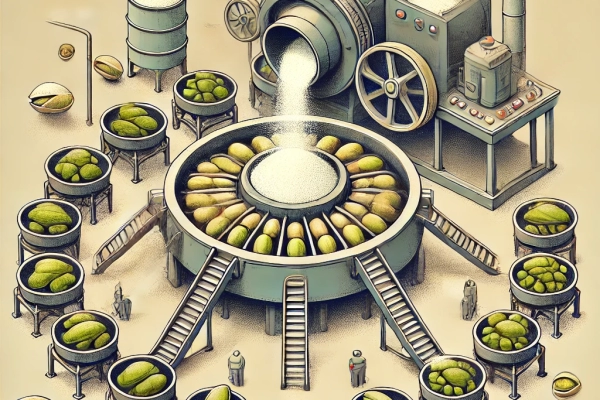 DALL·E 2024-06-20 15.46.14 - An image showing the seventh step in the pistachio nut production process_ Salting. Pistachios being salted in large industrial machines. The environm DALL·E 2024-06-20 15.46.14 - An image showing the seventh step in the pistachio nut production process_ Salting. Pistachios being salted in large industrial machines. The environm