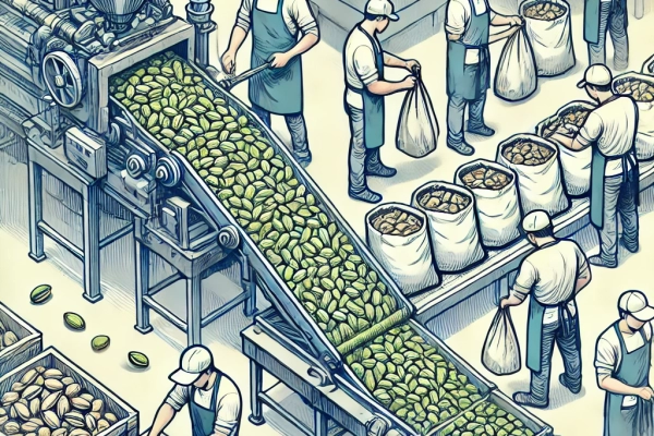 DALL·E 2024-06-20 15.48.53 - An image showing the eighth step in the pistachio nut production process_ Packaging. Pistachios being packaged into bags or containers in an industria DALL·E 2024-06-20 15.48.53 - An image showing the eighth step in the pistachio nut production process_ Packaging. Pistachios being packaged into bags or containers in an industria