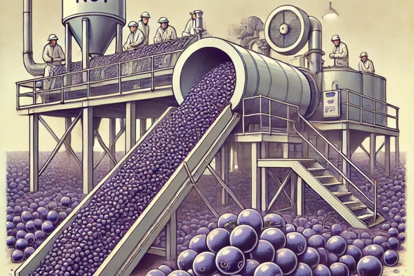 DALL·E 2024-06-20 16.04.20 - An image showing the fourth step in the raisin nut processing_ Abrasive Pre-treatment. Grapes undergoing an abrasive pre-treatment process to prepare