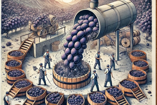 DALL·E 2024-06-20 16.05.25 - An image showing the fifth step in the raisin nut processing_ Washing (Repeated). Grapes being washed again to remove any remaining impurities after t